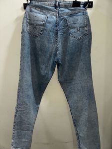 Women Blue Boyfriend Fit High-Rise Acid Wash Stret