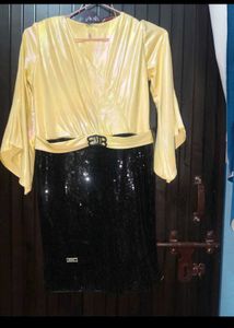 Girls Yellow &amp; Black Sequin Party wear Dress