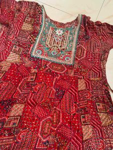 Elegant Red Printed anarkali