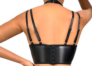 Edgy Faux Leather &amp; Mesh Bra with Choker