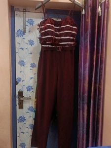 Feather Stylish Maroon Jumpsuit