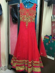 Stunning Red Embroidered Anarkali Gown