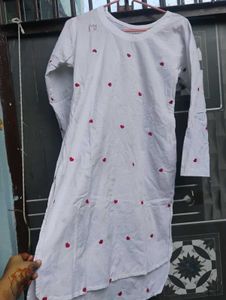White Kurta with Red Heart Embroidery