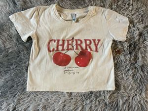 Cute Cherry &amp; Jersey Print T-Shirts