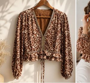 Beautiful Brown Printed Peplum Top – Perfect for F