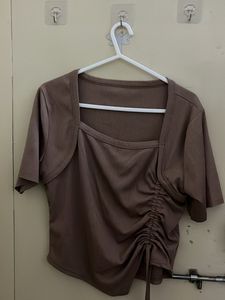 Ruched Drawstring Square Neck Top