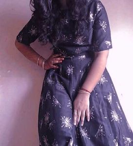 Navy Blue Skirt with Golden Starburst Print
