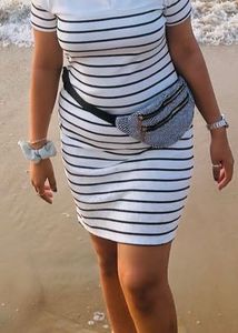 Striped Bodycon Dress with Fanny Pack