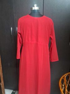 Red Kurta with White Embroidery