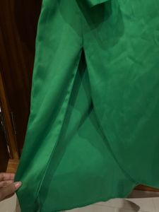 Emerald Green Satin Puff Sleeve Dress