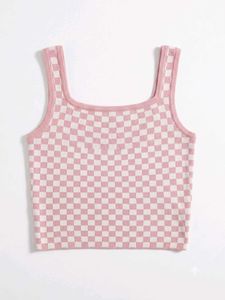 Pink Checkered Knit Tank Top