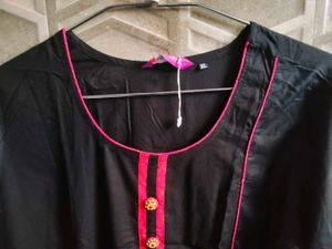 Elegant Black Kurta with Red Accents