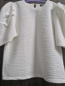 White Textured Puff Sleeve Top