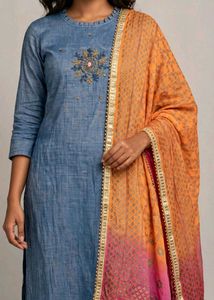 Elegant Blue Kurta with Orange Dupatta