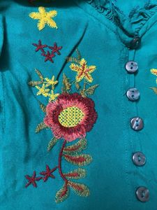Teal Embroidered Kurta