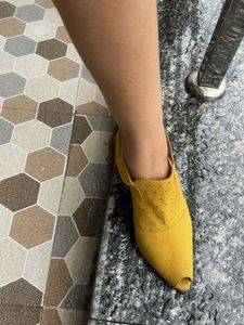 Yellow Suede Peep-Toe Heels