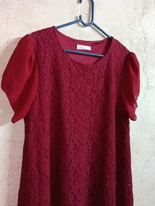 Women's Fashion Lace Dress Layered Maroon