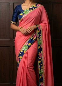 Floral Border Peach Saree