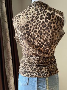 Chic Leopard Print Cowl Neck Top