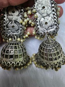 Oxidized Silver Jhumka Earrings