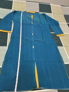 Teal Blue Kurta with Yellow Neckline