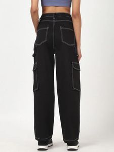 Black Cargo Pants with Contrast Stitching