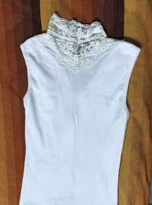 White Lace Trim  Cotton Sleeveless Top