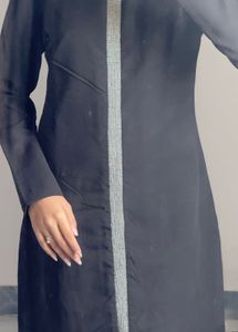 Chic Black Sheath Dress with Silver Trim