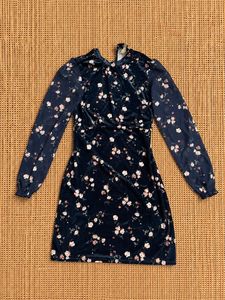 Velvet high neck Floral Dress