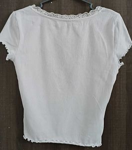 Cute Lace Trim Ribbed Cropped Top