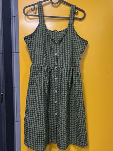 Green Plaid Button-Front Dress