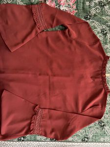 Solid Round Neck Brown Top For Women