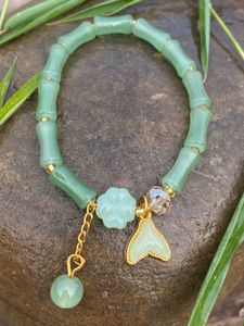 Bamboo Jade & Mermaid Tail Charm Bracelet