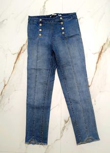 Women's Double Button Blue Jeans
