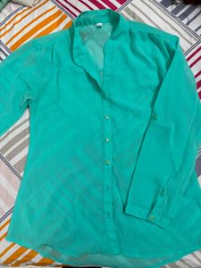 Chic Sheer Teal Button-Up Blouse