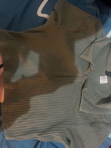 Ribbed Polo Top - Olive Green