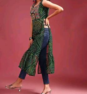 green bandhani kurti