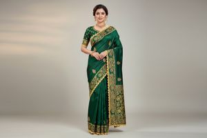 Elegant Green Saree with Gold Embroidery