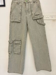 Light Grey Denim Cargo Pants