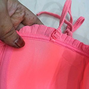 Pink Ribbed🪔 Ruffle Bikini Top