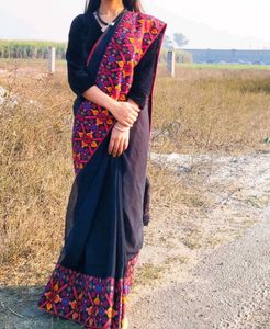 Elegant Black Saree with Embroidered Border