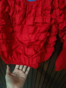 Ruffled Red Long Sleeve Top