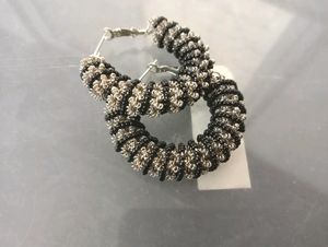 Small Beads Black And Silver Round Earring ( Pair 1)