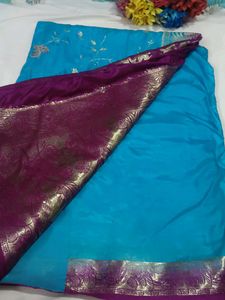 Beautiful Teal Embroidered Saree with blouse