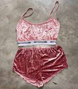 PrettyLittleThing Pink Crushed VelvetCami & Shorts