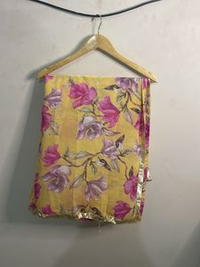 Floral Print Yellow Chiffon Scarf