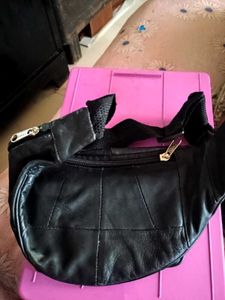 Stylish Black Leather Waist Bag