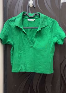 Vibrant Green Collared Crop Top