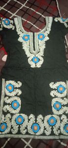 Elegant Black Kurti with Blue & Orange Embroidery