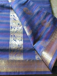 Blue &amp; Gold Patterned Saree with blouse